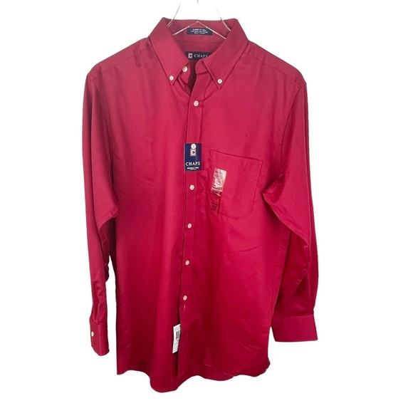 NWT Chaps Men’s Classic Fit Twill Long Sleeve Button down Shirt Crimson - Picture 1 of 8